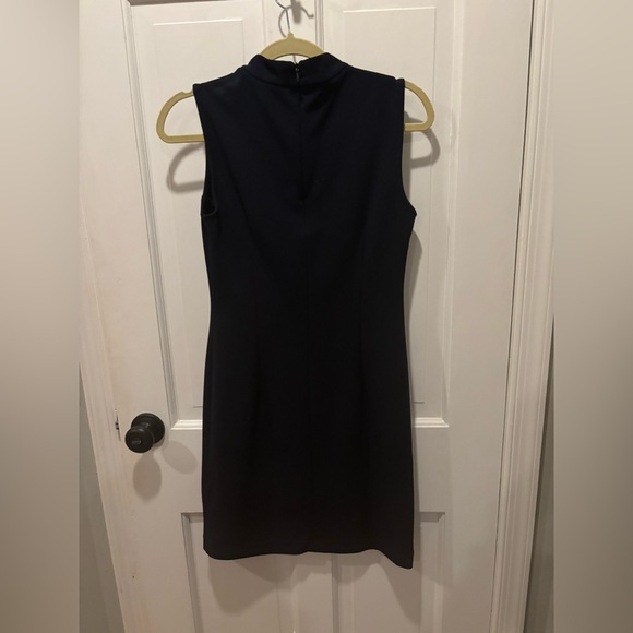 LIKE NEW Sharagano Deep Navy Blue Mock Neck Sleeveless Sheath Dress - Picture 6 of 12